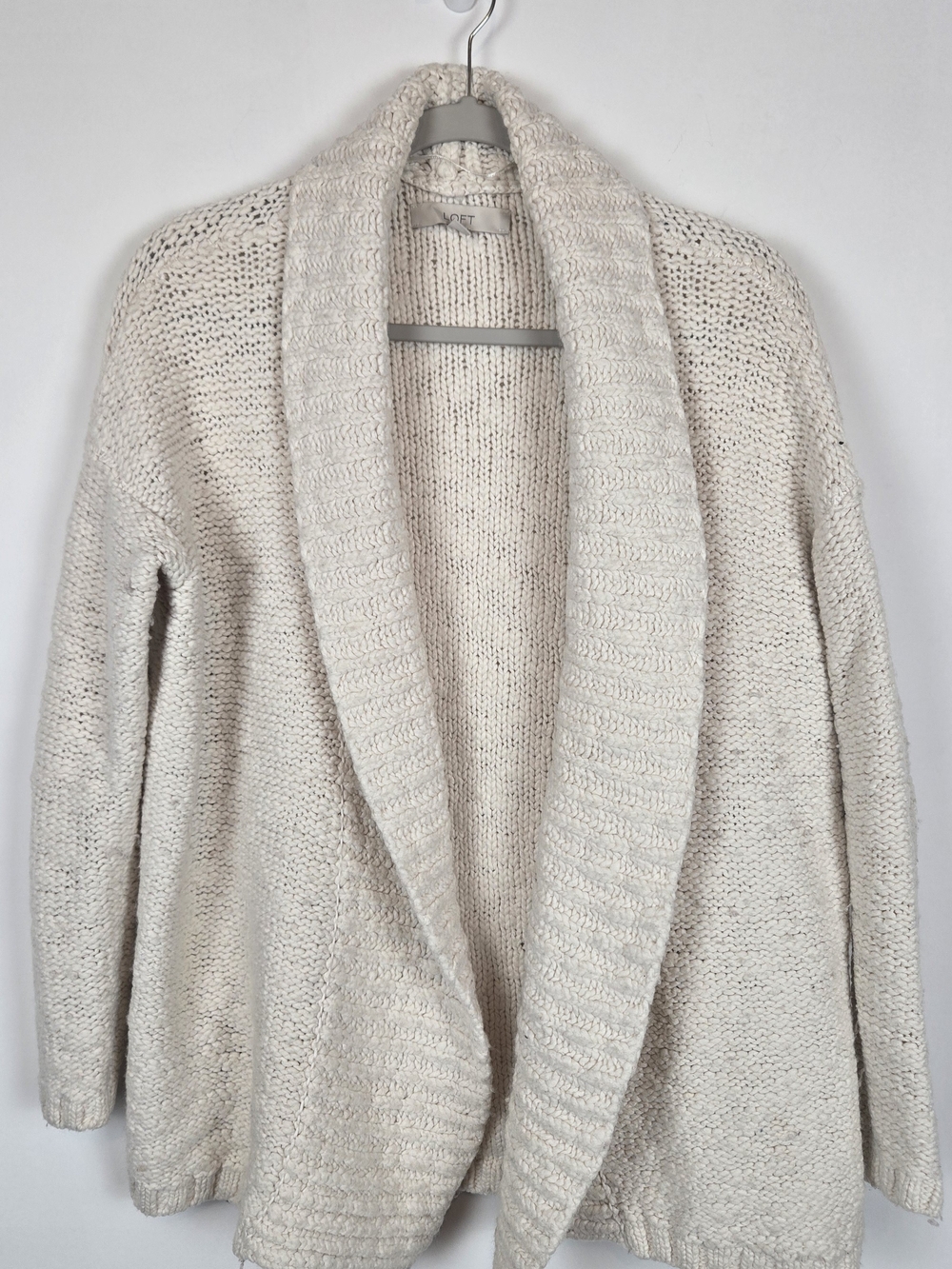 Loft Cream Open-Front Shawl Collar Warm Oversized Knit Sweater